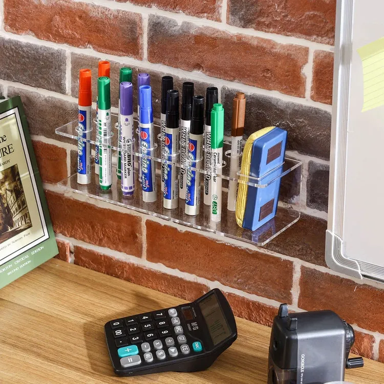14 Slot Clear Acrylic Dry Erase Markers and Eraser Storage Rack, Wall Mounted Whiteboard Organizer Rack