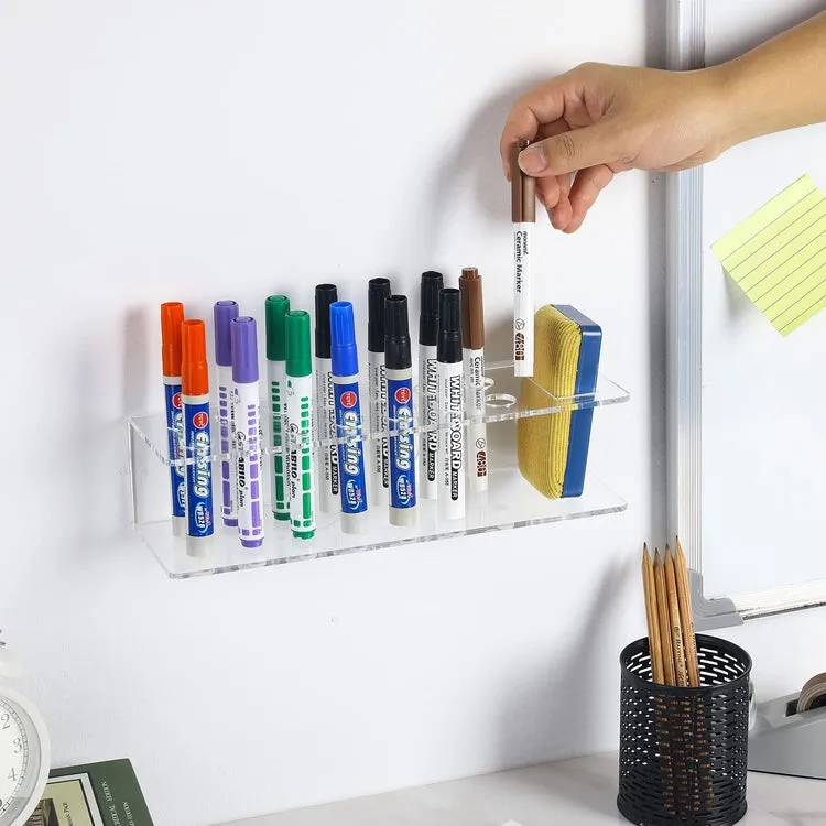 14 Slot Clear Acrylic Dry Erase Markers and Eraser Storage Rack, Wall Mounted Whiteboard Organizer Rack