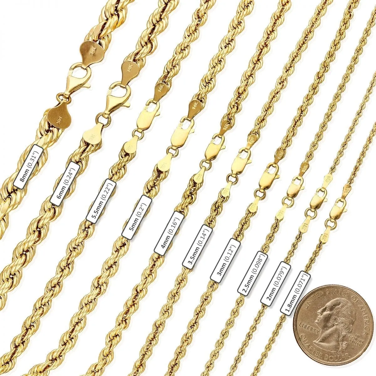 14K 5mm Semi-Solid Diamond Cut Rope Chain