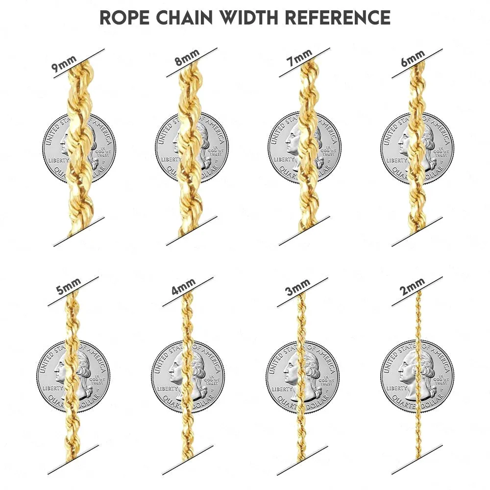 14K 5mm Semi-Solid Diamond Cut Rope Chain