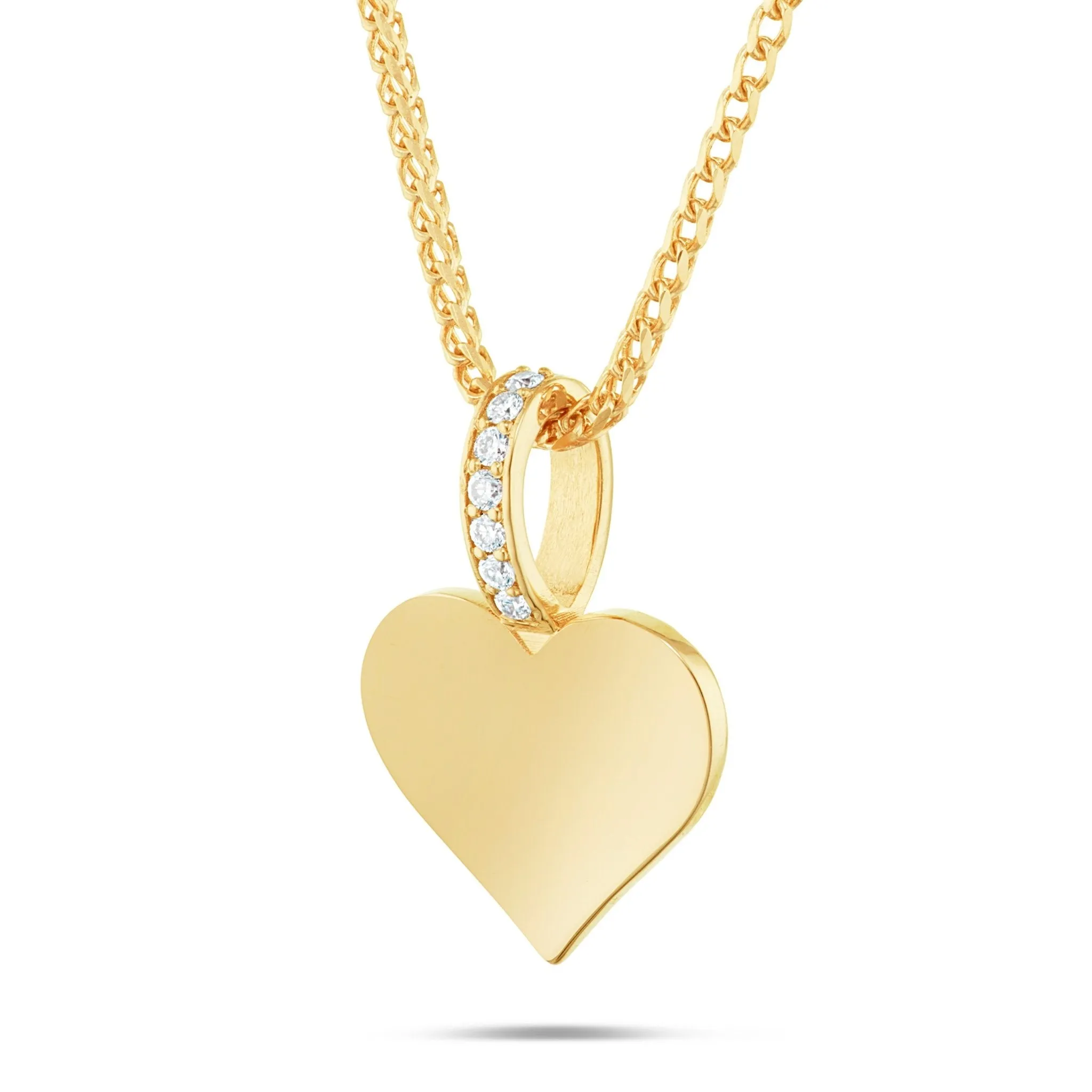 14K Gold Engravable Heart Pendant with 0.07ct Diamond Bail
