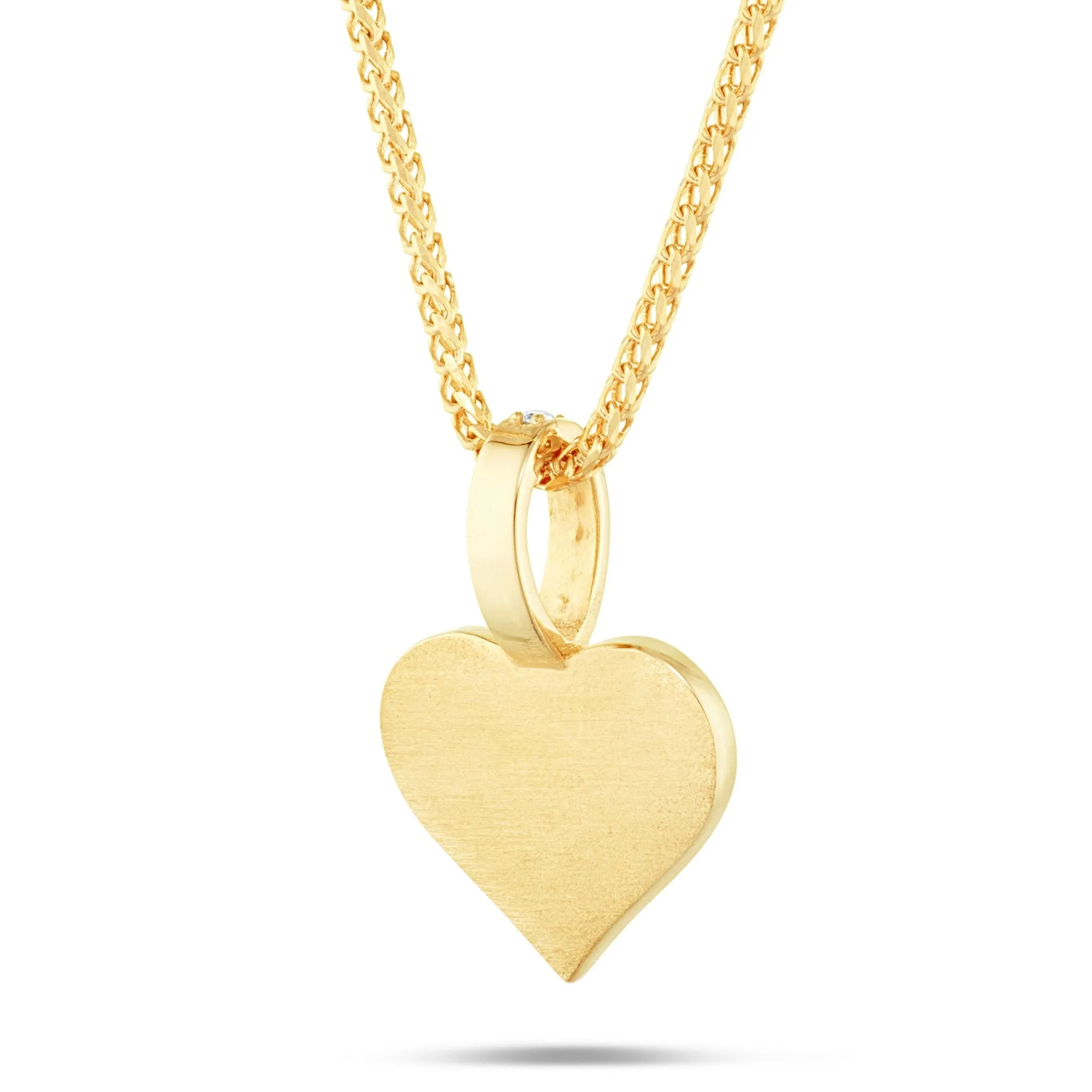 14K Gold Engravable Heart Pendant with 0.07ct Diamond Bail