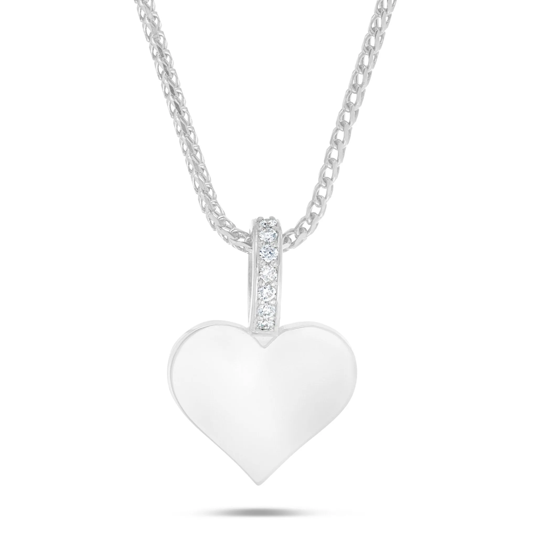14K Gold Engravable Heart Pendant with 0.07ct Diamond Bail