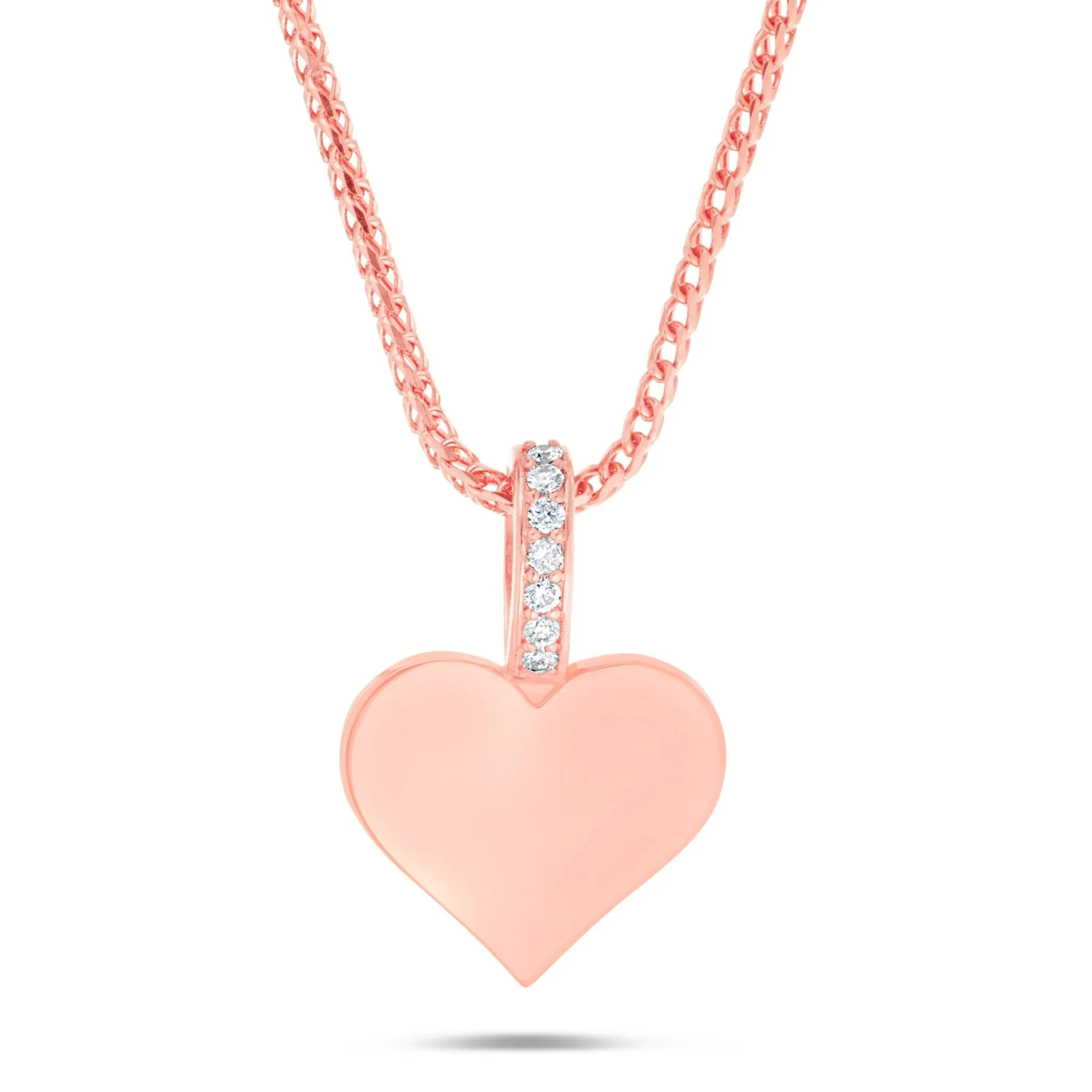 14K Gold Engravable Heart Pendant with 0.07ct Diamond Bail