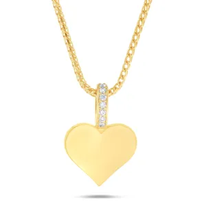 14K Gold Engravable Heart Pendant with 0.07ct Diamond Bail