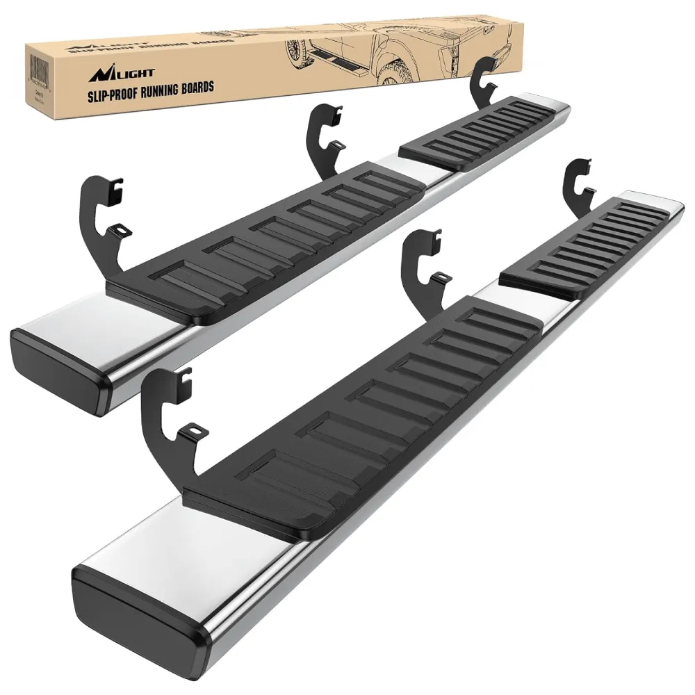 2019-2024 Chevy Silverado/GMC Sierra 1500 Crew Cab 2020-2024 Silverado/GMC Sierra 2500HD 3500HD 6 Inch Stainless Steel Bolt-on Side Step Nerf Bars Running Boards