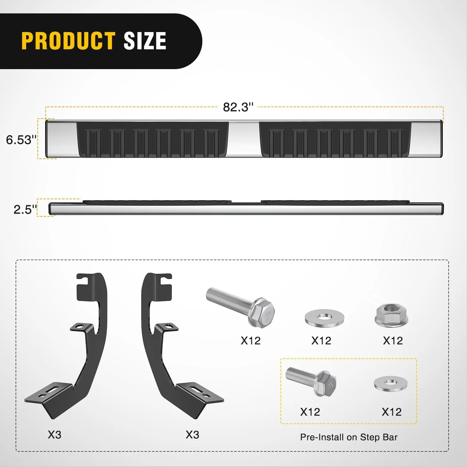 2019-2024 Chevy Silverado/GMC Sierra 1500 Crew Cab 2020-2024 Silverado/GMC Sierra 2500HD 3500HD 6 Inch Stainless Steel Bolt-on Side Step Nerf Bars Running Boards
