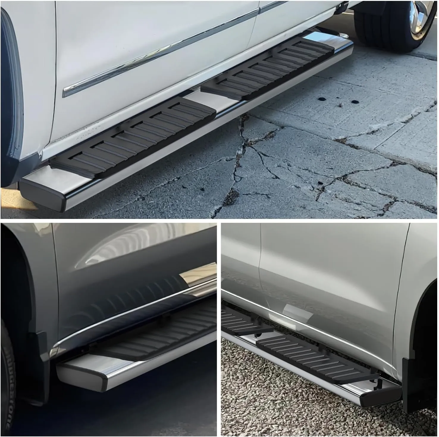 2019-2024 Chevy Silverado/GMC Sierra 1500 Crew Cab 2020-2024 Silverado/GMC Sierra 2500HD 3500HD 6 Inch Stainless Steel Bolt-on Side Step Nerf Bars Running Boards