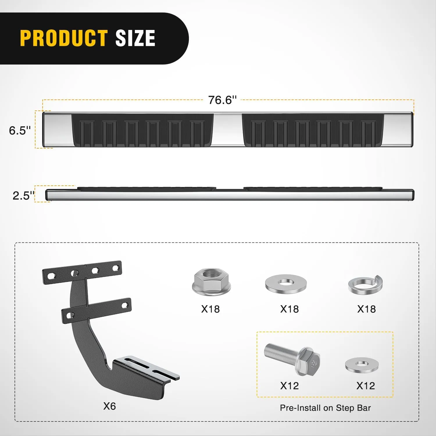 2019-2024 Dodge Ram 1500 Quad Extended Cab Running Boards 6 Inch Slip-Proof Stainless Steel Bolt-on Side Step Nerf Bars Running Boards