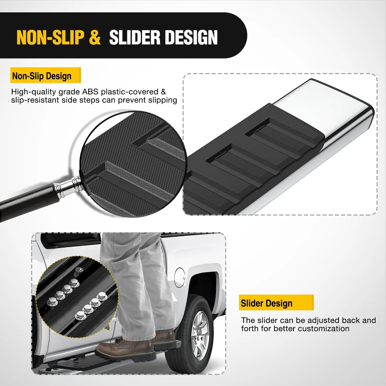 2019-2024 Dodge Ram 1500 Quad Extended Cab Running Boards 6 Inch Slip-Proof Stainless Steel Bolt-on Side Step Nerf Bars Running Boards