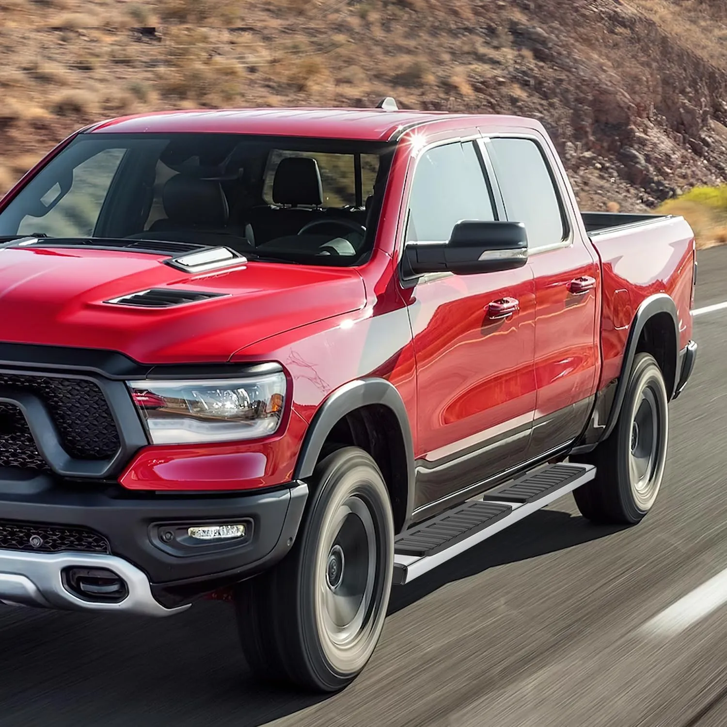 2019-2024 Dodge Ram 1500 Quad Extended Cab Running Boards 6 Inch Slip-Proof Stainless Steel Bolt-on Side Step Nerf Bars Running Boards