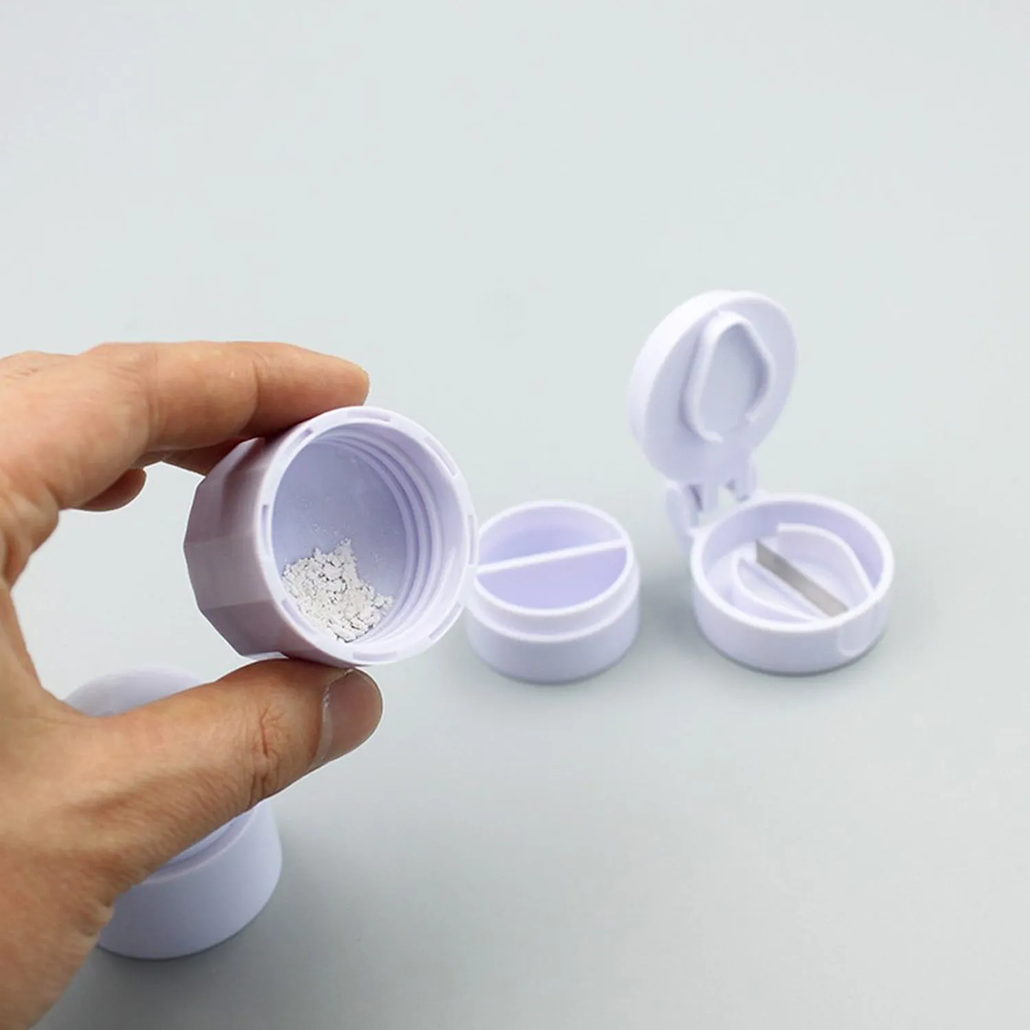 4-in-1 Layer Multipurpose Plastic Portable Pocket Size Tablet Medicine Cutter Divider with Partitioned Storage and Crusher Grinder Powder