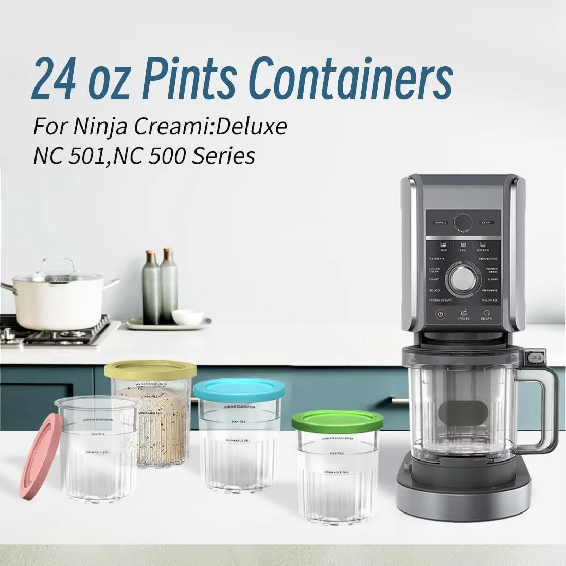 4Pc Set For Ninja Creami Deluxe 24Oz Ice Cream Containers