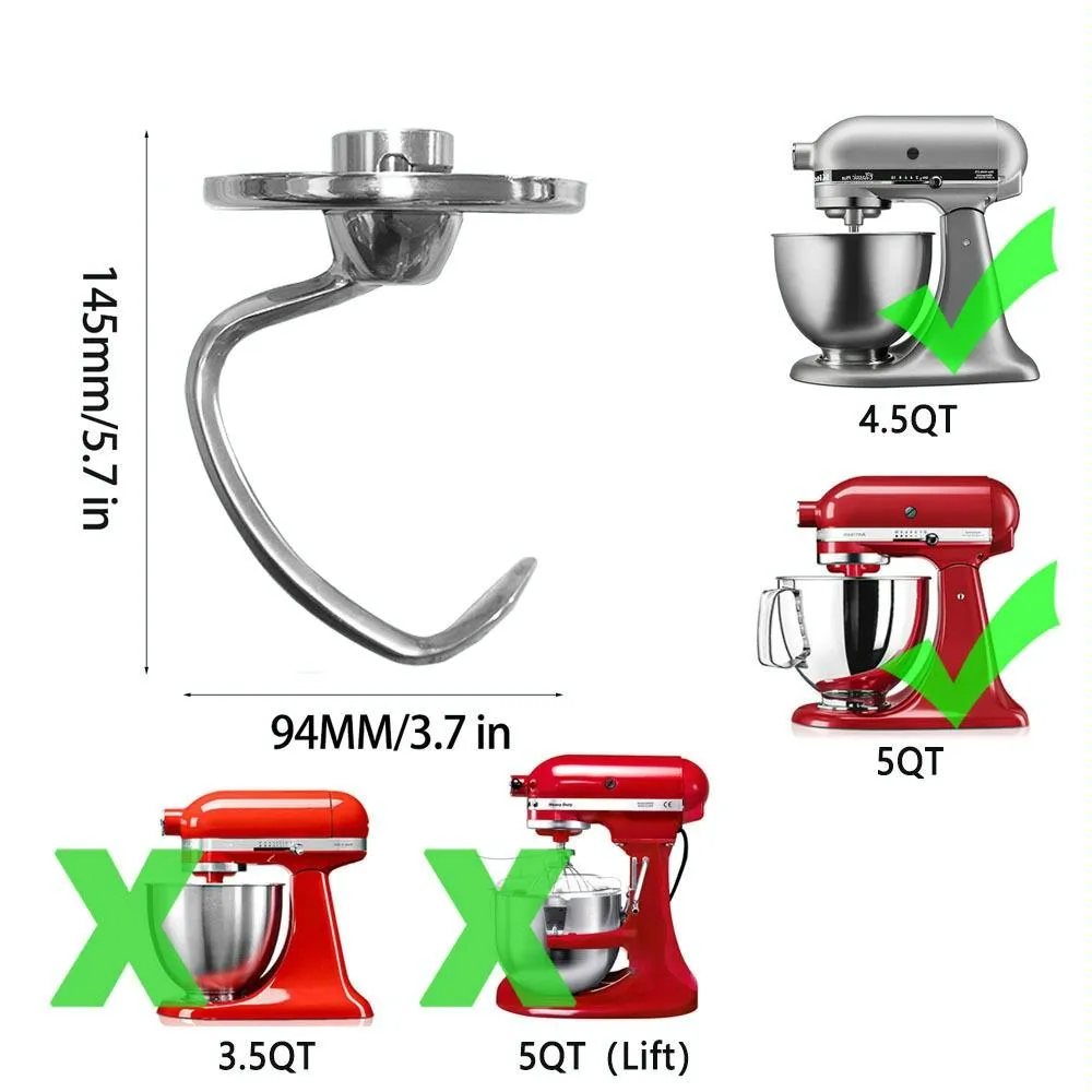 5Qt Dough Hook For Kitchenaid Stand Mixer Stainless Steel