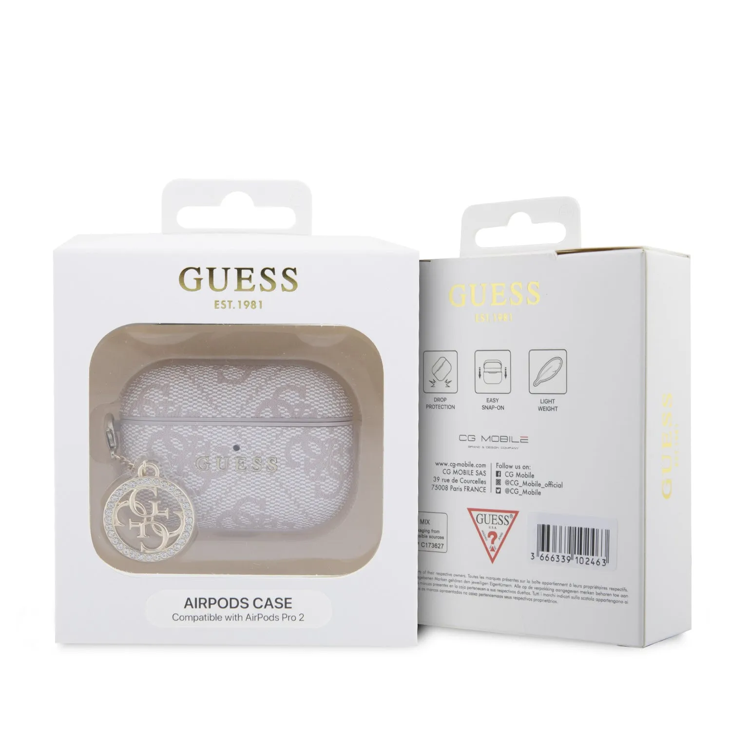 Airpods Pro 2 - PU Leather Pink 4G With Strass Charm - GUESS