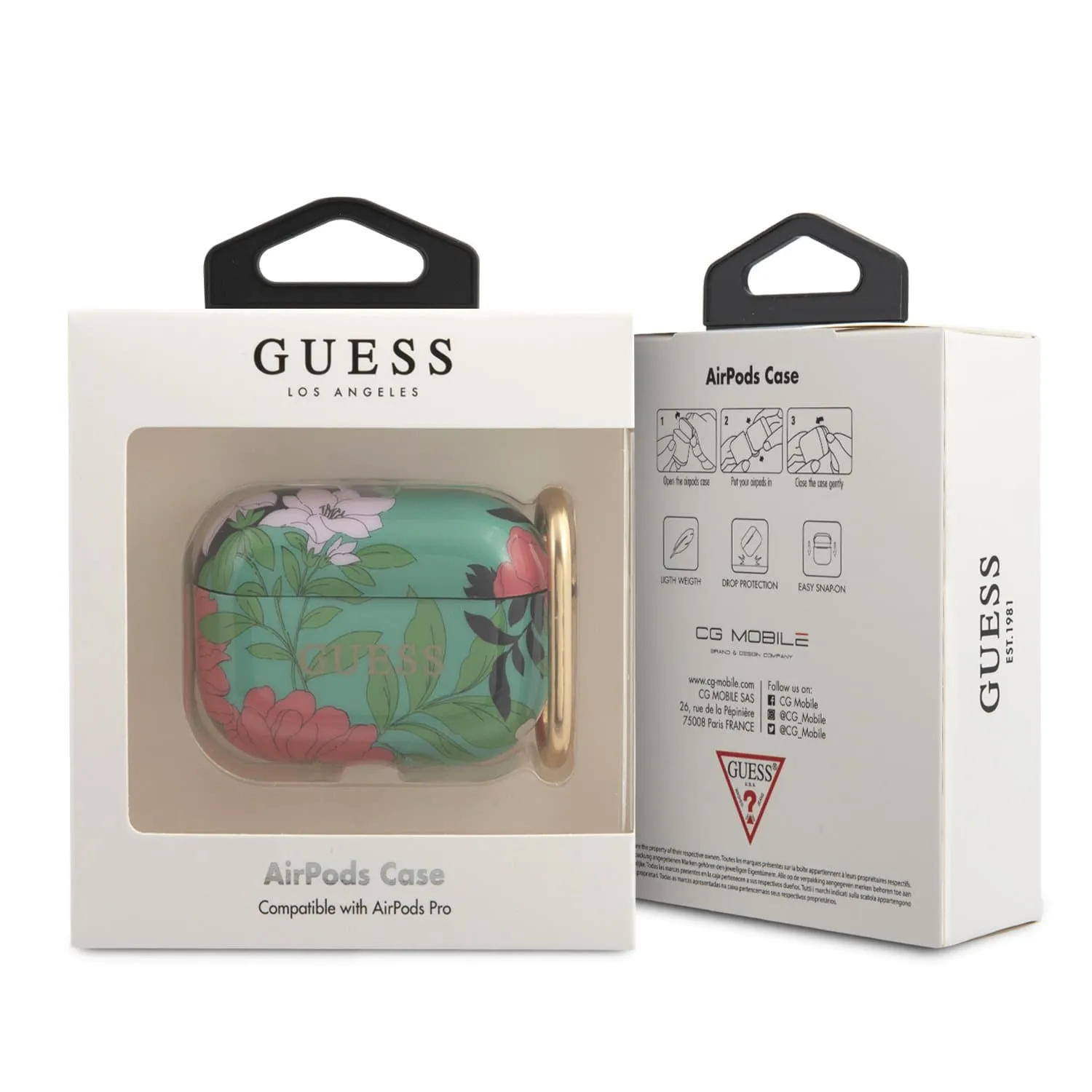 Airpods Pro - PC/TPU Green Shiny Floral Pattern - Guess