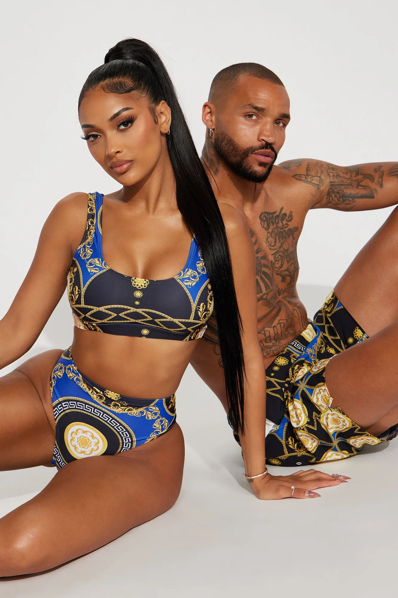 Baroque Stepper High Waist 2 Piece Bikini - Blue/Black