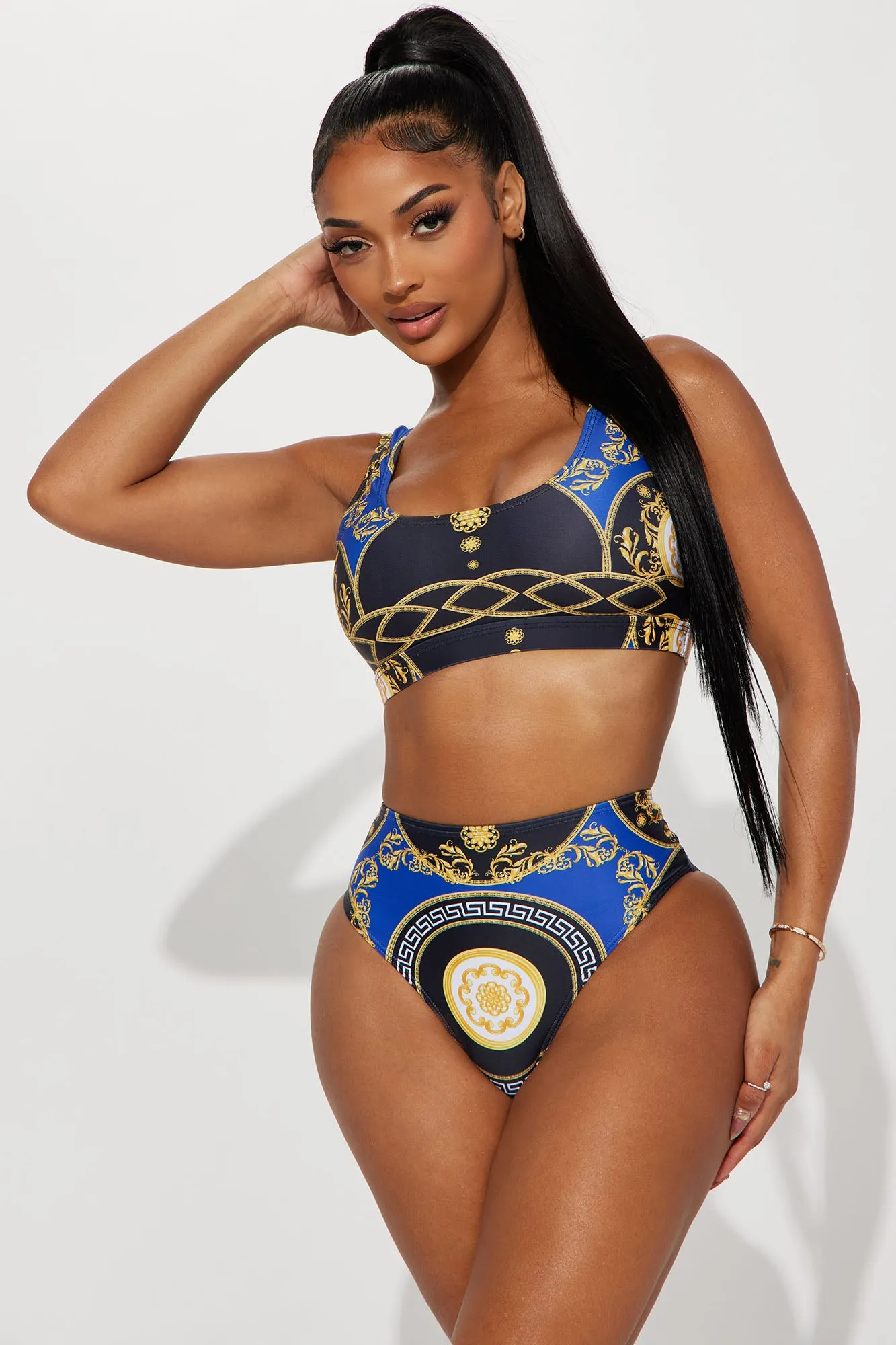 Baroque Stepper High Waist 2 Piece Bikini - Blue/Black