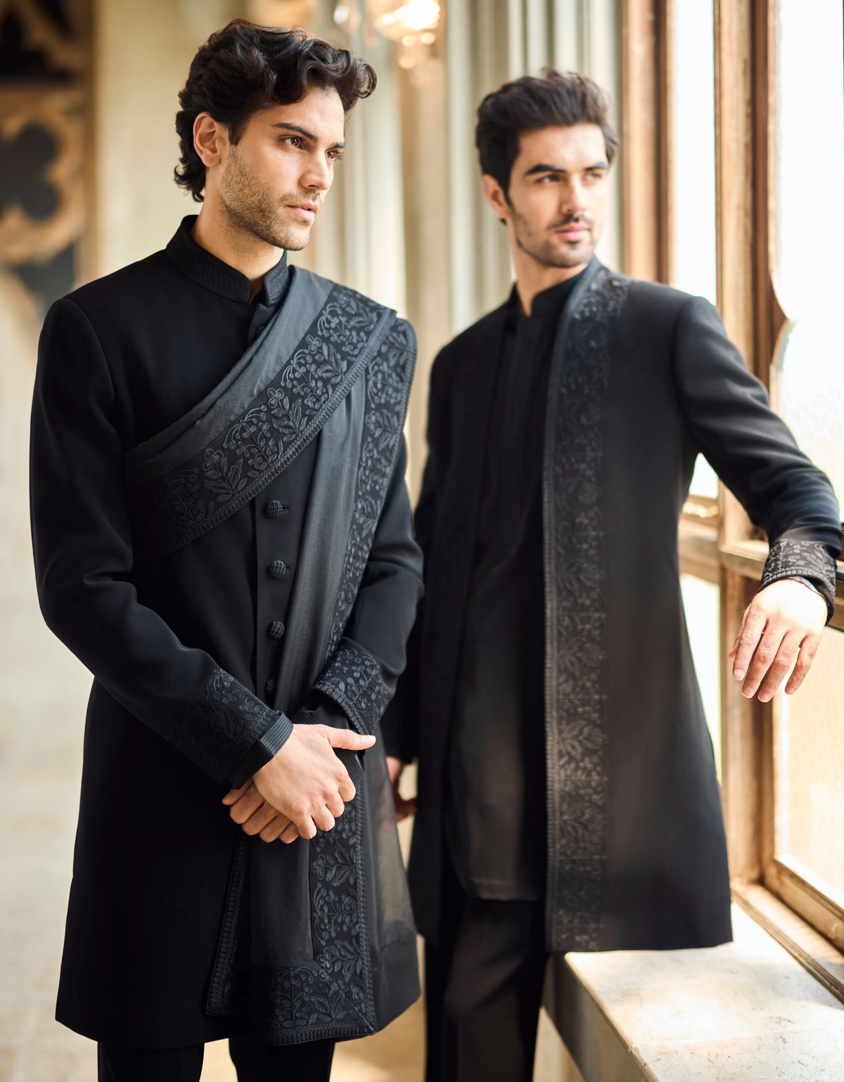 Chapelle Black Thread Work Sherwani Set