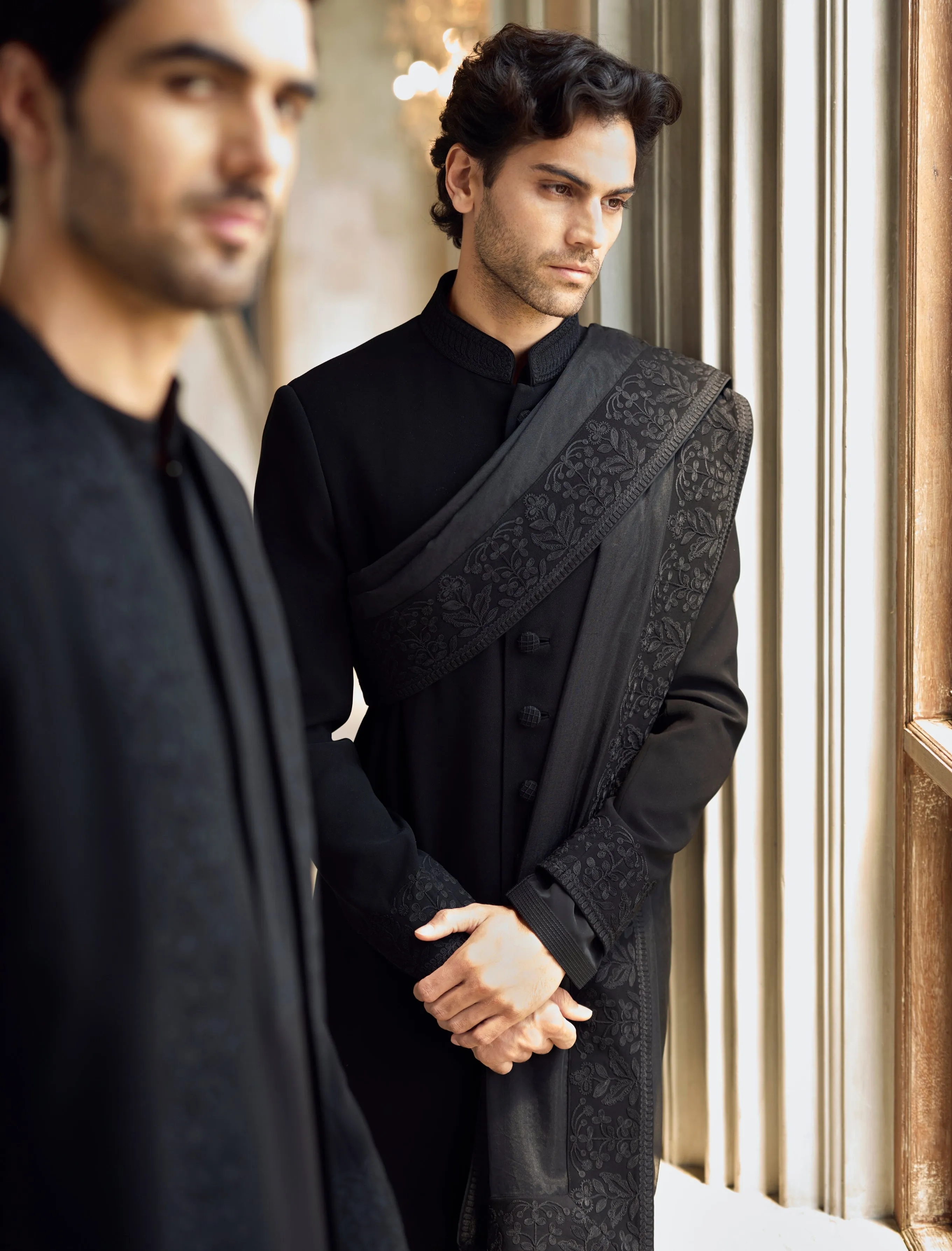 Chapelle Black Thread Work Sherwani Set