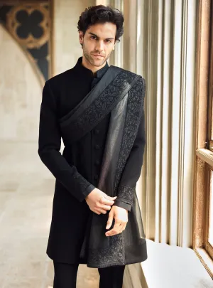 Chapelle Black Thread Work Sherwani Set