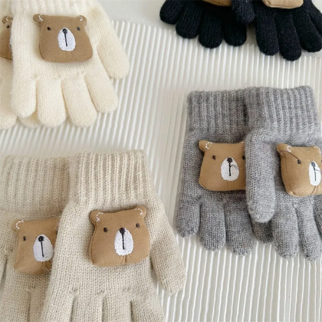 Cute Square Bear Knitted Gloves