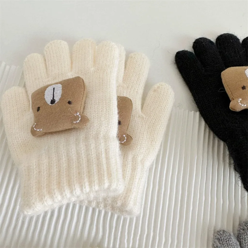 Cute Square Bear Knitted Gloves
