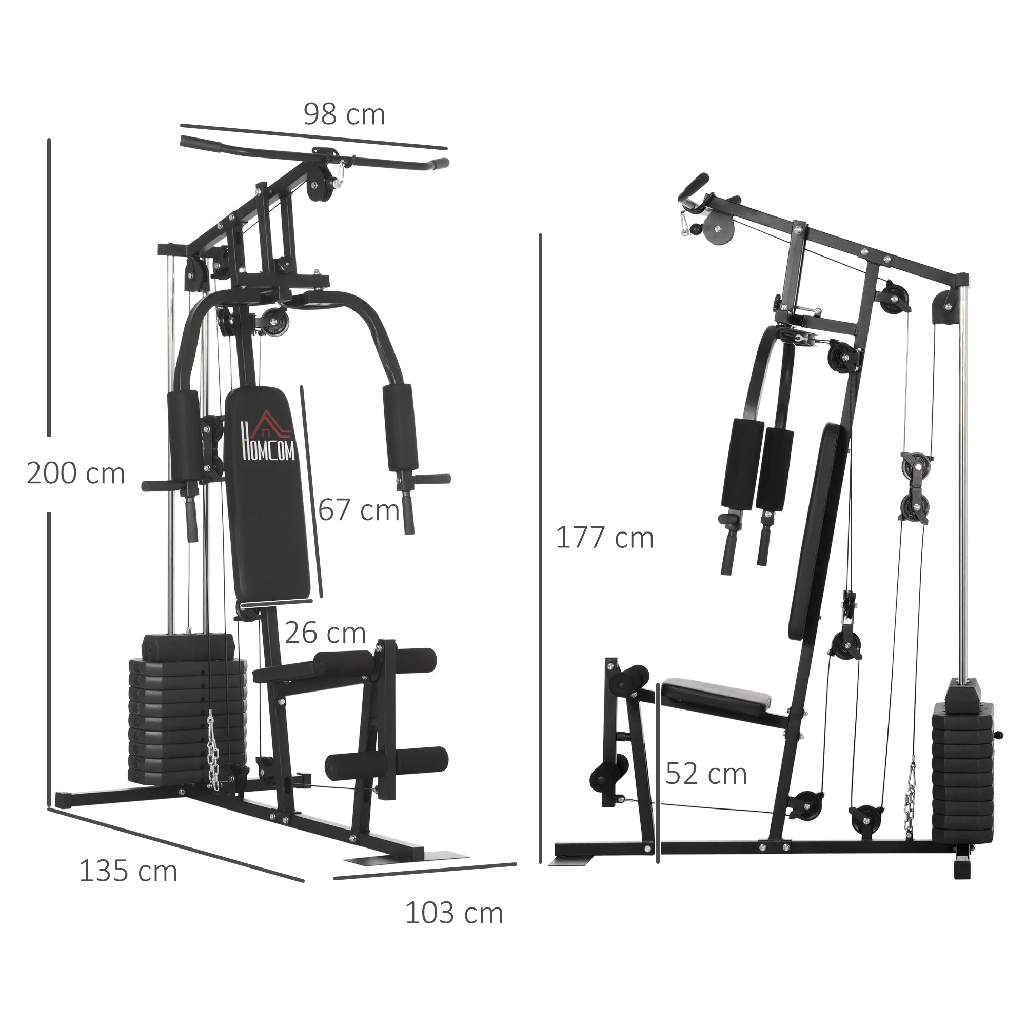 HOMCOM Multifunction Home Gym Machine with 45kg Weights for Full Body Workout