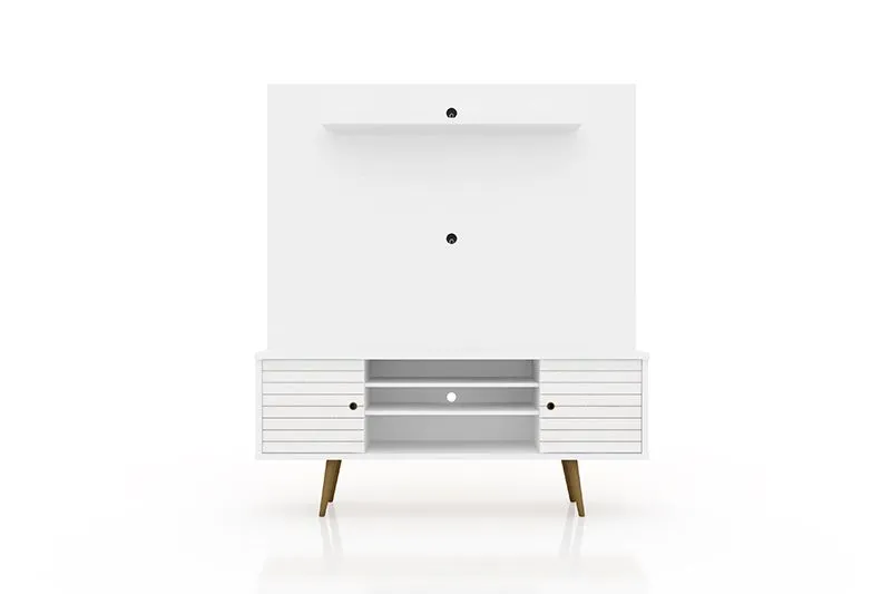 Liberty 63" Freestanding Entertainment Center with Overhead shelf in White
