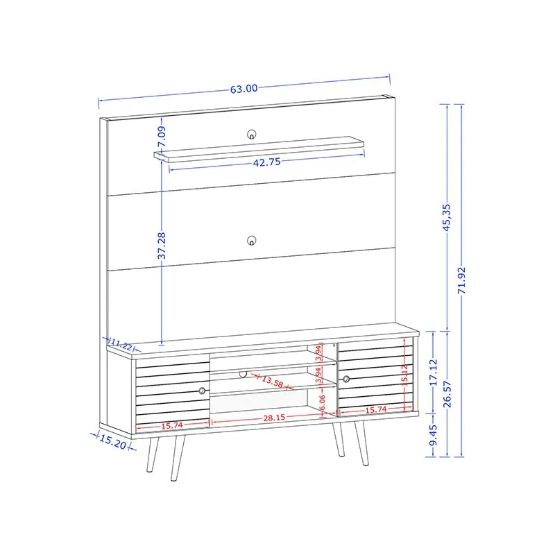 Liberty 63" Freestanding Entertainment Center with Overhead shelf in White