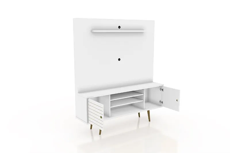 Liberty 63" Freestanding Entertainment Center with Overhead shelf in White