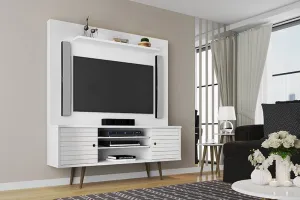 Liberty 63" Freestanding Entertainment Center with Overhead shelf in White
