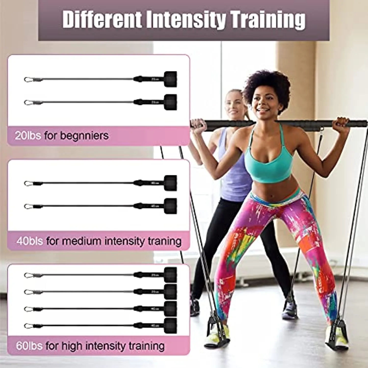 Pilates Bar Kit with Resistance Bands, WeluvFit Portable Exercise Fitness Equipment for Women & Men, Home Gym Workout 3-Section Stick Squat Yoga Pilates Flexbands Kit for Full Body Shaping