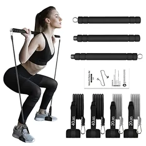 Pilates Bar Kit with Resistance Bands, WeluvFit Portable Exercise Fitness Equipment for Women & Men, Home Gym Workout 3-Section Stick Squat Yoga Pilates Flexbands Kit for Full Body Shaping