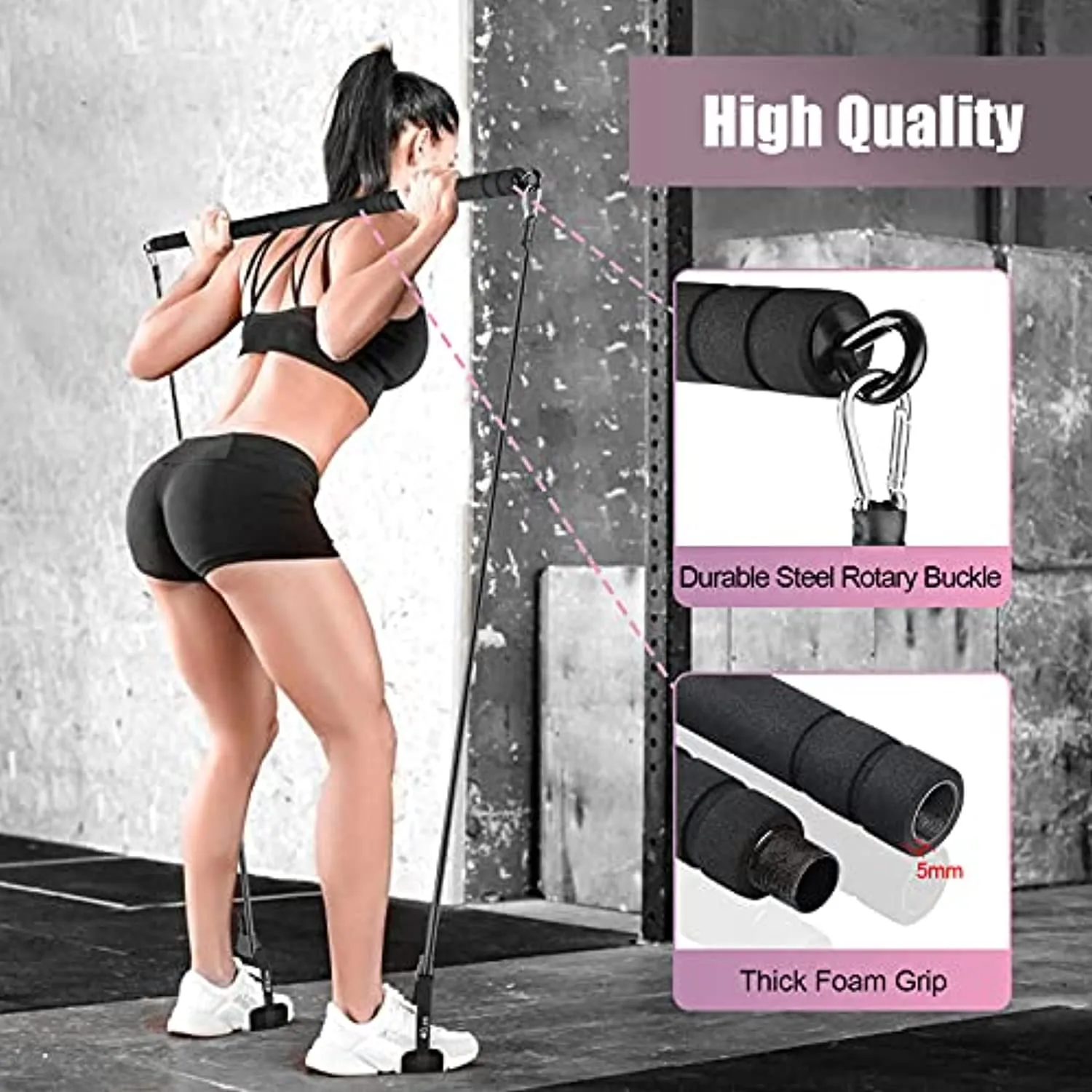 Pilates Bar Kit with Resistance Bands, WeluvFit Portable Exercise Fitness Equipment for Women & Men, Home Gym Workout 3-Section Stick Squat Yoga Pilates Flexbands Kit for Full Body Shaping