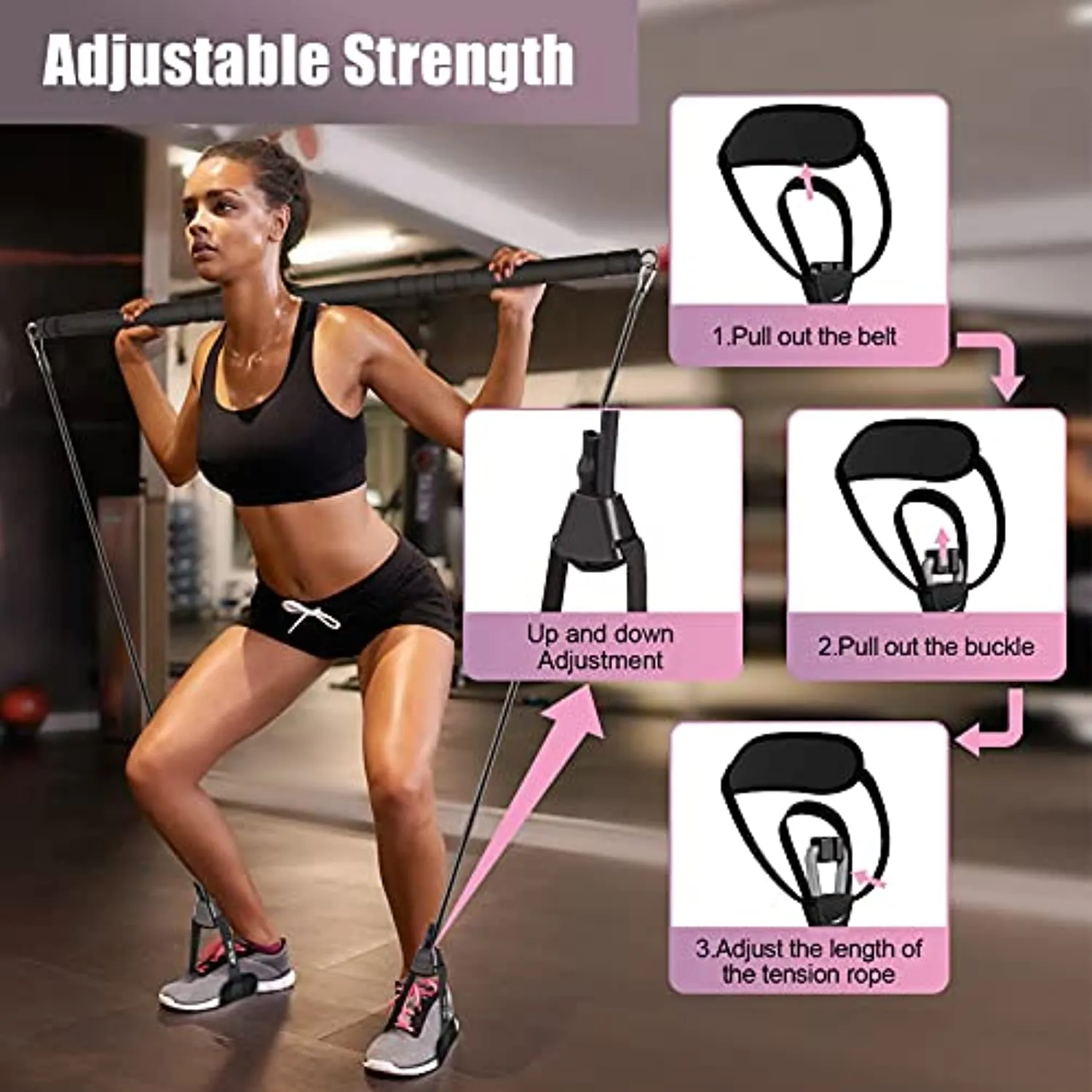 Pilates Bar Kit with Resistance Bands, WeluvFit Portable Exercise Fitness Equipment for Women & Men, Home Gym Workout 3-Section Stick Squat Yoga Pilates Flexbands Kit for Full Body Shaping