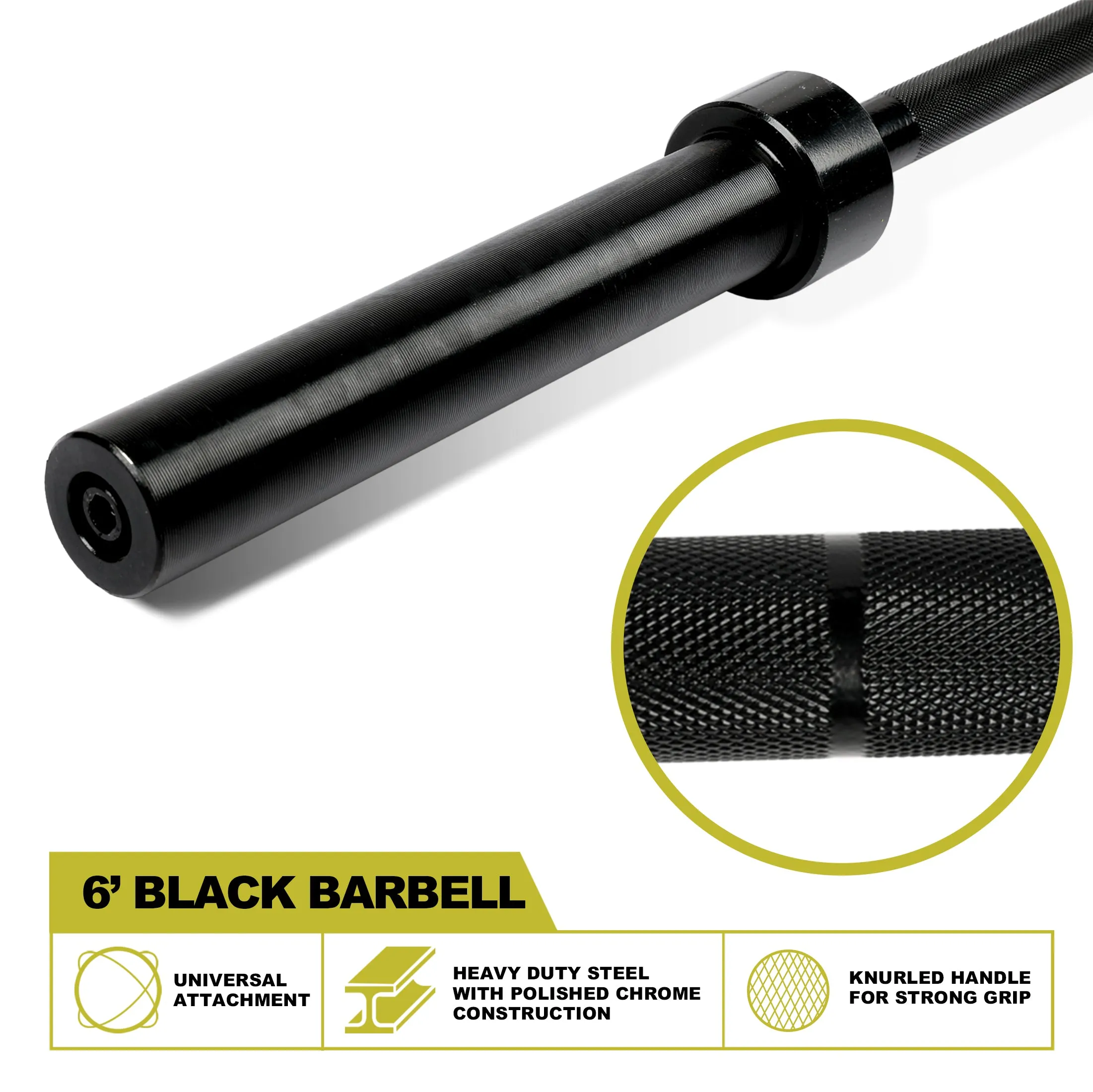PRCTZ 6ft Olympic Barbell with with 2 In. Sleeve Diameter, 28 Pound Weighted Barbell with 600-Pound Capacity