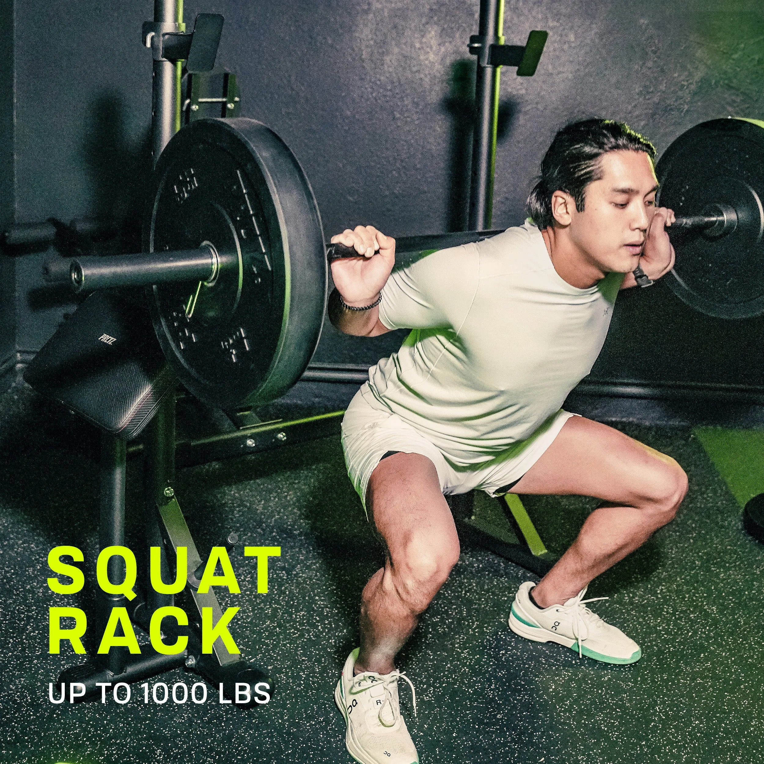 PRCTZ SP1 Homegym Bundle, Includes Adjustable Olympic Weight Bench with Squat rack, 7ft Olympic barbell, 45 lb Rubber Bumper plates set, 40 lb Cast-iron Adjustable Dumbbell