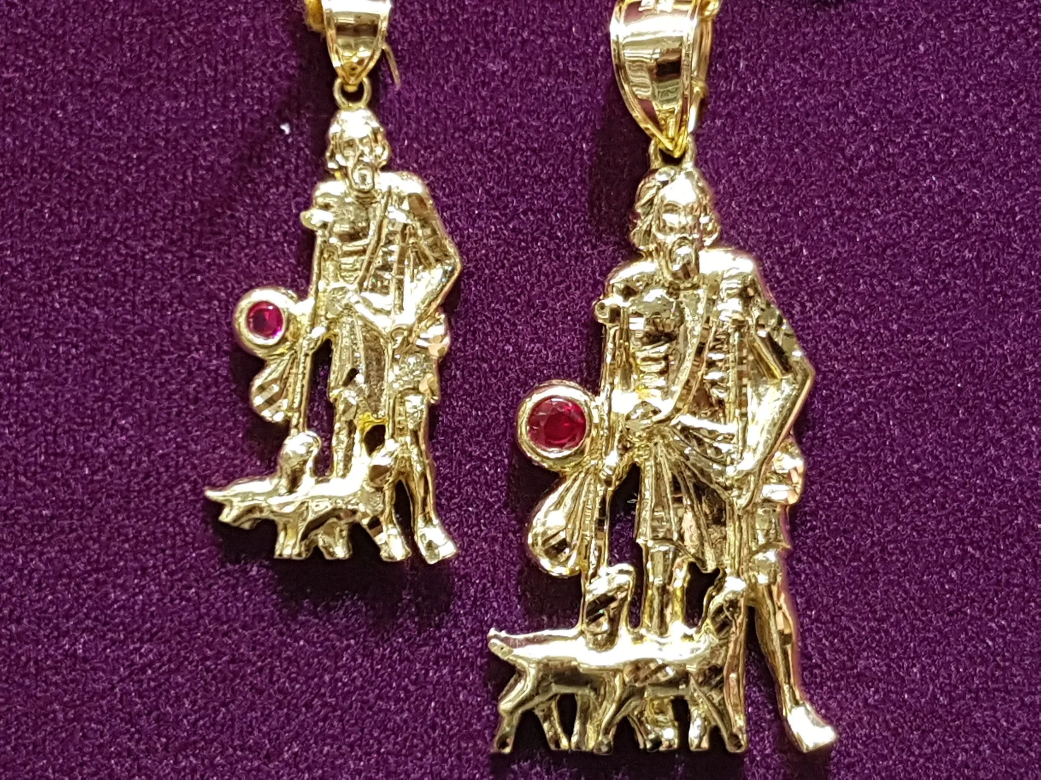 Saint Lazarus Little Red Gem Pendant 10K