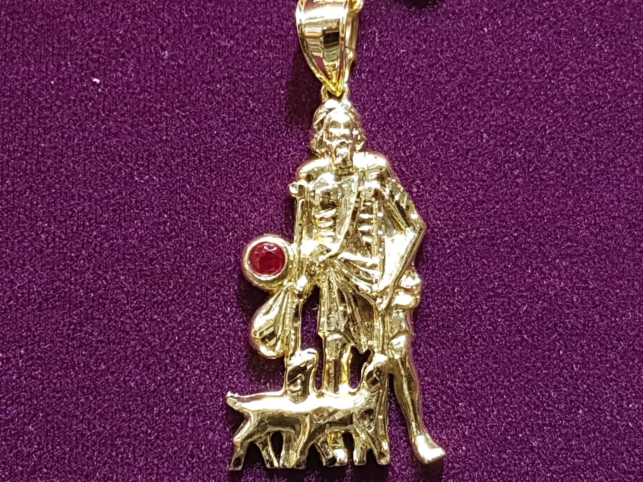 Saint Lazarus Little Red Gem Pendant 10K