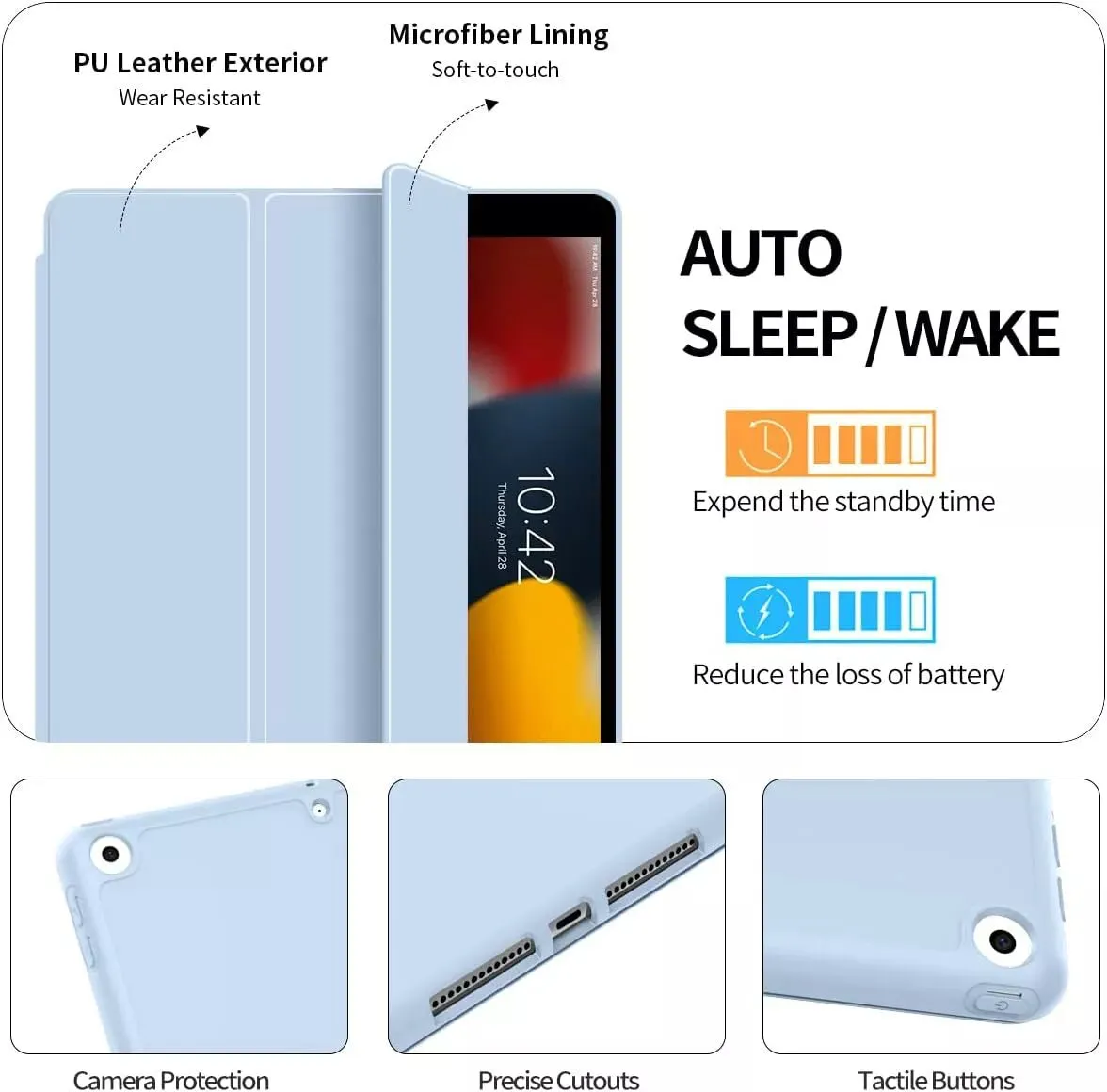 Shockproof Smart Cover TPU Case For iPad 6th Gen 9.7" - Navy Blue