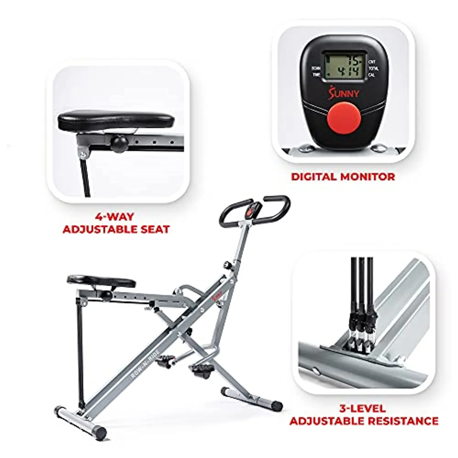 Sunny Health & Fitness Squat Assist Row-N-Ride™ Trainer for Glutes Workout with Training Video