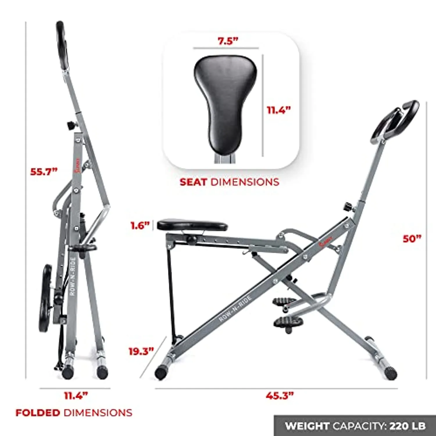 Sunny Health & Fitness Squat Assist Row-N-Ride™ Trainer for Glutes Workout with Training Video